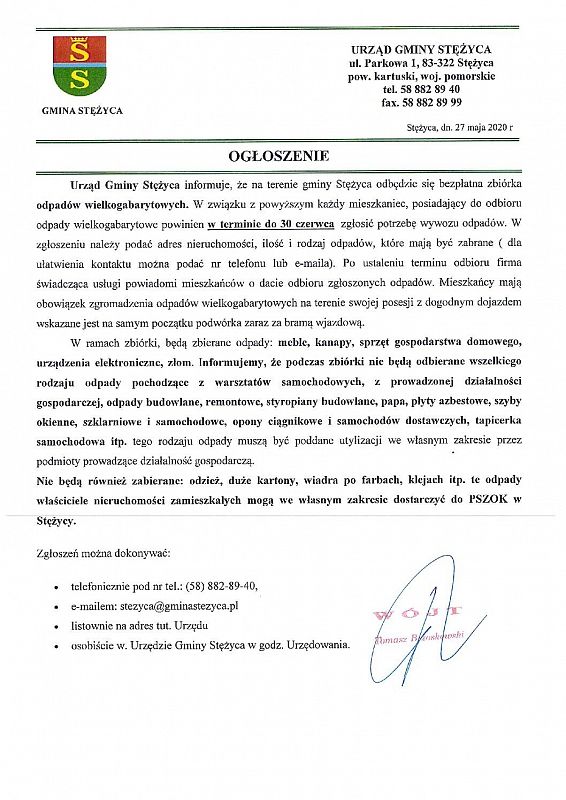 Bezpłatna zbiórka odpadów wielkogabarytowych